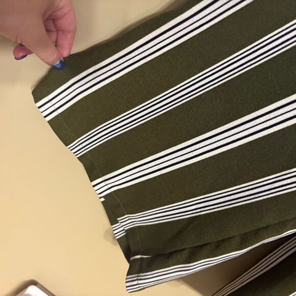 E Hanger M Olive Black White Stripe Tie Elastic Waist Wide Leg Pant Small FLAW - Picture 3 of 12